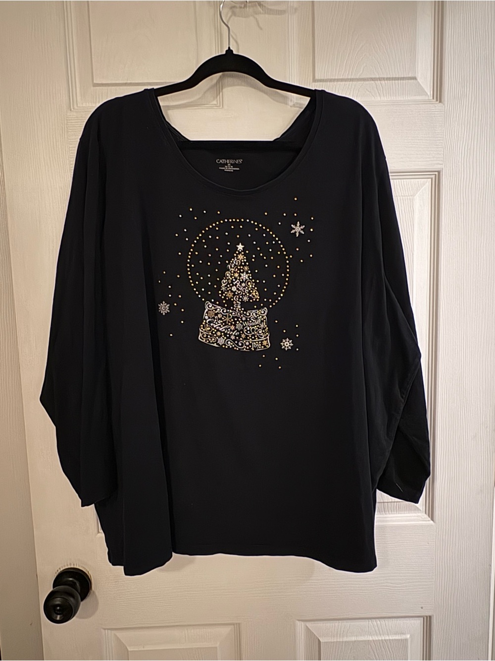 Catherines Black Long-Sleeve Holiday Embellished Tree Top